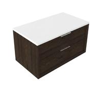 Saniclass Holz Frame Ensemble meuble de salle de bains - 80x45x42.5cm - plan Torino en solid surface blanc - sans trou de robinet - 1 tiroir - chêne charcoal mat (bois) SW1420767/SW1471862