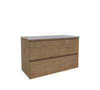 Saniclass Holz Pure Ensemble de meubles de salle de bains - 100x45x62cm - Lavabo en céramique Vygo - 1 vasque - 1 trou de robinet - avec trop-plein - 2 tiroirs - chêne naturel mat (bois) SW1420787/SW8
