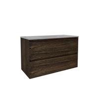 Saniclass Holz Pure Ensemble de meubles de salle de bains - 100x45x62cm - Lavabo en céramique Vygo - 1 vasque - 1 trou de robinetterie - avec trop-plein - 2 tiroirs - chêne charcoal mat (bois) SW14207