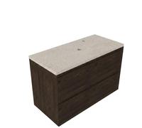 Saniclass Holz Pure Ensemble de meubles de salle de bains - 100x45x63cm - Plan de travail en pierre naturelle travertin - 1 trou de robinetterie - 2 tiroirs - chêne charcoal mat (bois) SW1420788/SW124