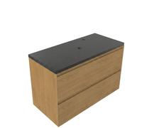 Saniclass Holz Pure Ensemble de meubles de salle de bains - 100x45x63cm - Plan vasque en basalte Noche poli (noir) - 1 trou de robinet - 2 tiroirs - chêne natural mat (bois) SW1420787/SW728237
