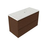 Saniclass Holz Pure Ensemble de meubles de salle de bains - 100x45x63cm - Plan vasque en marbre Dia poli (blanc) - sans trou de robinetterie - 2 tiroirs - walnut pure mat (bois) SW1420789/SW728217