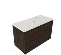 Saniclass Holz Pure Ensemble de meubles de salle de bains - 100x45x63cm - Plan vasque en marbre Dia poli (blanc) - 1 trou de robinet - 2 tiroirs - chêne charcoal mat (bois) SW1420788/SW728218