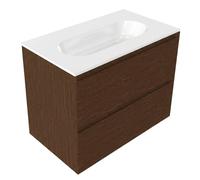 Saniclass Holz Pure Ensemble de meubles de salle de bains - 80x45x73.9cm - lavabo Chaci en céramique blanc - 1 vasque - sans trou de robinet - 2 tiroirs - noyer pure mat (bois) SW1420786/SW1234848