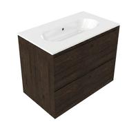 Saniclass Holz Pure Ensemble de meubles de salle de bains - 80x45x73.9cm - Lavabo en céramique Chaci blanc - 1 vasque - sans trou de robinetterie - 2 tiroirs - chêne charcoal mat (bois) SW1420785/SW12