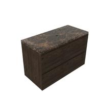 Saniclass Holz Pure Ensemble meuble de salle de bains - 100x45x63cm - Plan en pierre naturelle Noche dark emperador - 1 trou de robinet - 2 tiroirs - chêne charcoal mat (bois) SW1420788/SW1242390