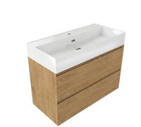 Saniclass Holz Pure Ensemble meuble de salle de bains - 100x45x72cm - Legend lavabo en céramique blanc - 1 vasque - 1 trou de robinetterie - 2 tiroirs - chêne natural mat (bois) SW1420787/SW1382548