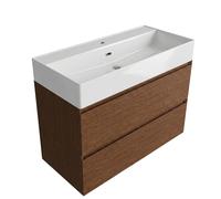 Saniclass Holz Pure Ensemble meuble de salle de bains - 100x45x72cm - Legend lavabo en céramique blanc - 1 vasque - 1 trou de robinetterie - 2 tiroirs - noyer pure mat (bois) SW1420789/SW1382548