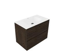 Saniclass Holz Pure Ensemble meuble de salle de bains - 80x45x61.5cm - Vasque Flow en solid surface blanc - 1 vasque - 1 trou de robinetterie - 2 tiroirs - chêne charcoal mat (bois) SW1420785/SW117411