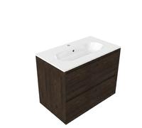 Saniclass Holz Pure Ensemble meuble de salle de bains - 80x45x73.9cm - Vasque en céramique Chaci blanche - 1 vasque - 1 trou de robinet - 2 tiroirs - chêne charcoal mat (bois) SW1420785/SW718717