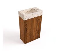 Saniclass Holz Pure Ensemble meuble WC - 40x60.5cm - 1 porte - lave-mains terrazzo - trou de robinet à droite - walnut pure SW1482339/SW956227