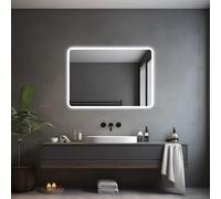 Saniclass Lumen Miroir de salle de bains - 100x70cm - avec coins arrondis - installation horizontale / verticale - éclairage LED indirect - chauffage de miroir - infrarouge SW19-10070