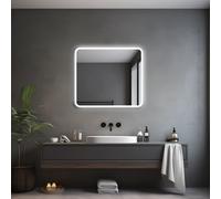 Saniclass Lumen Miroir de salle de bains - 80x70cm - avec coins arrondis - installation horizontale / verticale - éclairage LED indirect - chauffage de miroir - infrarouge SW19-8070