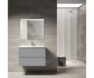Saniclass Prime Blend Ensemble meuble de salle de bains - 80x55x46cm - 1 vasque ovale en céramique blanche - 1 trou de robinet - 2 tiroirs - miroir rectangulaire - mat greige (gris) SW892647/SW718717/