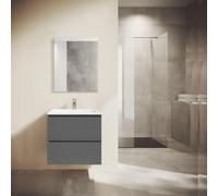 Saniclass Prime Blend Meuble de salle de bain - 60x55x46cm - 1 vasque rectangulaire en céramique blanc - 1 trou de robinet - 2 tiroirs - miroir rectangulaire - mat anthracite SW892640/SW804530/SW72461