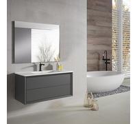 Saniclass Prime Core Ensemble meuble de salle de bains - 100x50x45cm - 1 vasque rectangulaire en céramique blanche - 1 trou de robinet - 2 tiroirs - miroir rectangulaire - mat anthracite SW892725/SW80