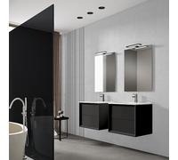 Saniclass Prime Core Ensemble meuble de salle de bains - 60x50x45cm - 1 vasque rectangulaire en céramique blanche - 0 trous de robinet - 2 tiroirs - miroir rectangulaire - noir mat SW892679/SW773925/S