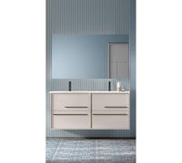 Saniclass Prime Essential Ensemble meuble de salle de bains - 120x55x46cm - 2 vasques rectangulaires blanches - 2 trous de robinet - 4 tiroirs - miroir rectangulaire - coton mat (beige) 2xSW892657/SW8