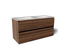 Saniclass Vita Ensemble de meubles de salle de bains - 120x60x46cm - céramique - 2 vasques - 2 trous de robinet - avec trop-plein - 2 tiroirs - sans poignées - noyer mat (bois) SW1413856/SW804533