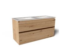 Saniclass Vita Ensemble meuble de salle de bains - 120x60x46cm - céramique - 2 lavabos - 2 trous de robinetterie - avec trop-plein - 2 tiroirs - sans poignées - chêne rustique mat (bois) SW1413860/SW8