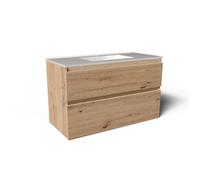 Saniclass Vita Meuble de salle de bains - 100x60x46cm - 2 tiroirs - sans poignée - 1 vasque - 1 trou de robinet - trop-plein - céramique - chêne rustique SW1413853/SW804532