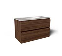 Saniclass Vita Meuble de salle de bains - 100x60x46cm - 2 tiroirs - sans poignée - 1 vasque - sans percage robinet - trop-plein - céramique - noyer SW1413852/SW773927
