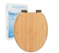 Siège de WC sanicomfort en bambou avec système de fermeture en douceur | Siège de WC en bois véritable | Fermeture en douceur | Antibactérien, résistant, ovale, universel | Charnières en acier inoxyda