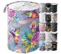 Sanilo Panier à linge, Corbeille à linge ronde, 60 litres, Sac à linge pliable avec des poignées (Colibri)