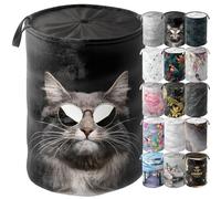 Sanilo Panier à linge, Corbeille à linge ronde, 60 litres, Sac à linge pliable avec des poignées (Cool Cat)