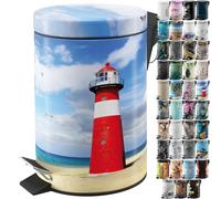Sanilo Poubelle de Salle de Bain 3L avec système d’abaissement automatique, Nombreuses nouvelles Poubelles à Cosmétiques au choix, Poubelle avec seau intérieur (Phare)