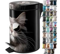 Sanilo Poubelle de Salle de Bain 3L avec système d’abaissement automatique, Nombreuses nouvelles Poubelles à Cosmétiques au choix, Poubelle avec seau intérieur (Cool Cat)