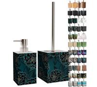Sanilo Salle de Bain Set, Grande sélection, Distributeur de Savon et Brosse WC et Porte Brosse, Design élégant, Chic, Un bel accroche-Regard pour la Toilette (Monstera)