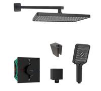 SANITINO - Set de douche avec thermostat et corps encastré hansgrohe, accessoires kielle, noir mat SANI21HKK403