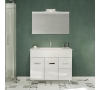SANIVERRE Madrid Meuble Salle de Bain sur Pieds Simple Vasque Blanc Largeur 100 cm + Miroir