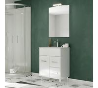 SANIVERRE Madrid Meuble Salle de Bain sur Pieds Simple Vasque Blanc Largeur 60 cm + Miroir