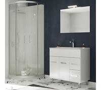 SANIVERRE Madrid Meuble Salle de Bain sur Pieds Simple Vasque Blanc Largeur 80 cm + Miroir