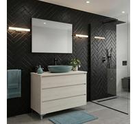 SANIVERRE Meuble Vasque à Poser sur Pied 3 Tiroirs Chêne Blanchi L.100cm Collection Salle de Bain LISBONA sans Colonne