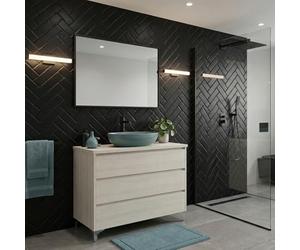SANIVERRE Meuble Vasque à Poser sur Pied 3 Tiroirs Chêne Blanchi L.100cm Collection Salle de Bain LISBONA sans Colonne