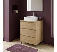 SANIVERRE Meuble Vasque à Poser sur Pied 3 Tiroirs L. 60 cm Chêne Naturel Collection Salle de Bain LISBONA sans Colonne