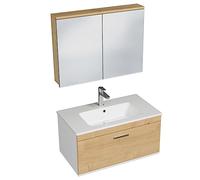 SANIVERRE RUBITE Meuble Salle de Bain Simple Vasque 1 tiroir Chêne Largeur 80 cm + Miroir Armoire