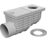 SaniVia Goulotte latérale DN 110 Standard | Bonde de gouttière avec Couvercle Excentrique et Siphon | Raccord de Tuyau de Descente 75-125 mm | Gris