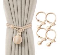 SanKristo Embrasses de Rideaux 4 Pièces, Pas de Perforation Longueur Ajustable avec Big Double Woven Ball, Décoration Rideaux Embrasses Accessoires Beige