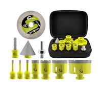 SANLEETEK Foret Diamant Carrelage Kit - 6/6/8/25/35/50/68mm+10mmForets à Fraiser+50mm Mèches Chanfrein+115mm Disque+Adaptateur Scie Cloche Carrelage Céramique Porcelaine Marbre Granit M14 Filetage