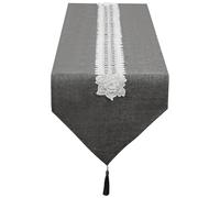 SANLEHAUSE Chemin de Table en Lin Gris 40 x 180 cm, Chemin de Table à Pompons Brodés, Uni, élégant, Facile d'entretien, Chemin de Table pour Table à Manger, Table Basse, Restaurant, Décoration