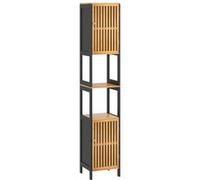 Colonne Rangement Salle de Bain / Meuble de WC Noir et bois clair, Bambou Véritable - Sanless BRS43F