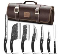 SANMEIHO Set de Couteaux de Boucher 8 Pièces avec Sac de Rangement | Ensemble de couteaux cuisine japonaise, couteau de chef forgé à la main, couperet viande tranchant, cadeau camping BBQ homme