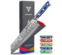 SANMUZUO Couteau Kiritsuke de 22cm - Couteau de Chef en Damas - Japonais en Acier de Damas 67 Couches Couteau de Cuisine - Manche en Résine (Bleu Saphir) - Xuan Série