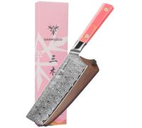 SANMUZUO Couteau Nakiri 18 cm, couteau de cuisine professionnel, acier Damas ultra tranchant avec manche en résine pleine soie, série SHENG