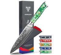 SANMUZUO Couteau Tout Usage Professionnel - Lame 13 cm en VG-10 67 Couches Damas Acier - Poignée en Résine (Vert Jade) - Série Xuan