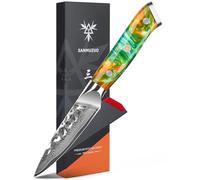 SANMUZUO Couteaux à découper - Couteau d'Office de Fruits et légumes, lame en acier Damas forgé de 9cm & manche en résine - Série Yao